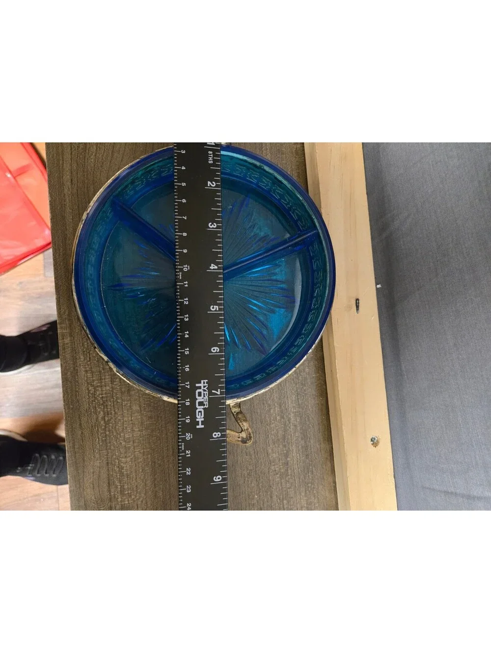 Vintage Blue Glass Divided Serving Dish with Silver Metal Pl